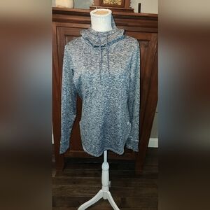 Reebok Gray/White Hooded Pullover Sweatshirt Lightweight, Lightly Lined